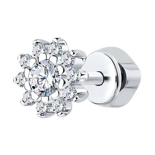 Серьга одиночная из серебра 925 пробы с фианитами / 7*7 мм