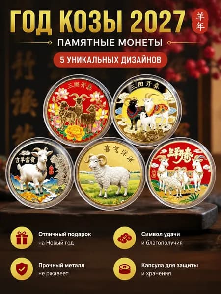 Монеты сувенирные коллекционные Год Козы 2027, знак китайского зодиака, для новогоднего подарка