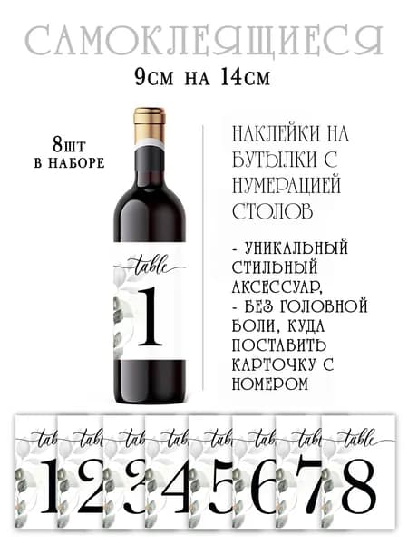 Наклейки с нумерацией столов на бутылки вина