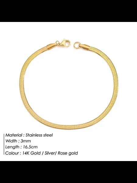 Браслет из нержавеющей стали 16.5см, 3мм, 14K Gold