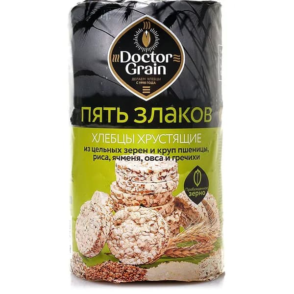 Хлебцы хрустящие Доктор Граин 5 злаков ПЭТ 80 гр 25 штук.