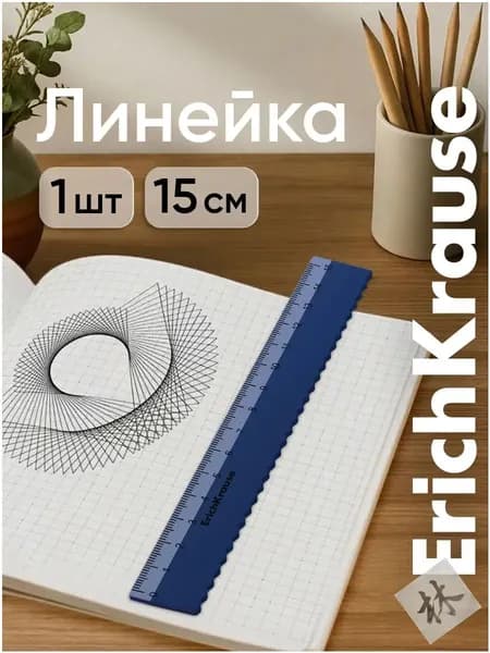 Линейка ErichKrause Classic с волнообразным краем, 15 см, синяя, в наборе 20 штук, качественная