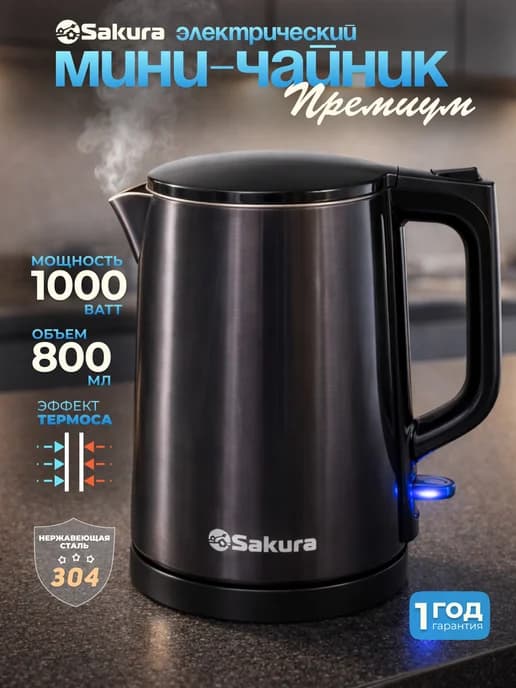 Чайник электрический мини 0.8л SA-2184BL