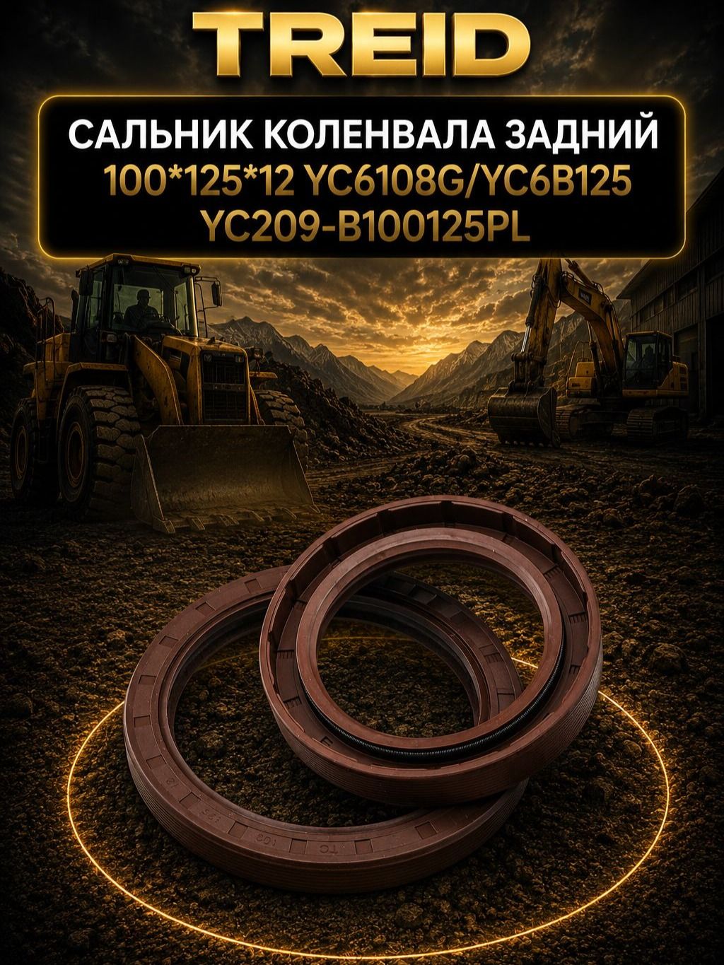 Сальник коленвала задний 100*125*12 YC6108G/YC6В125 YC209-B100125PL для китайской спецтехники