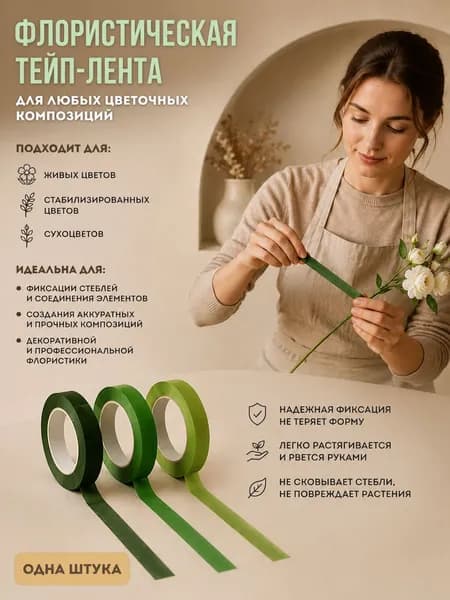 Тейп лента флористическая тёмно-зелёная