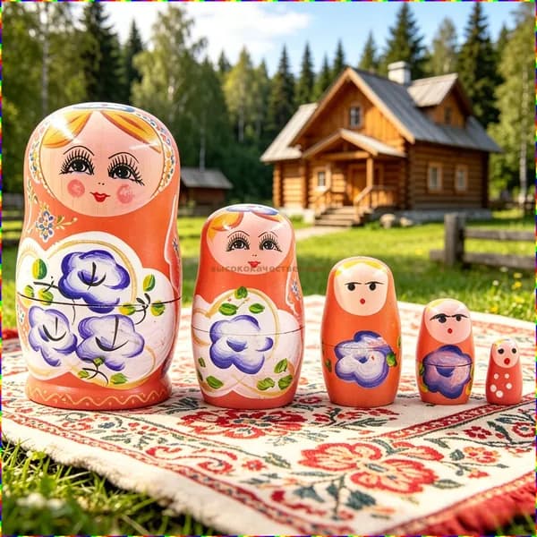 Деревянная матрешка с ручной росписью, 5 фигур в народном стиле
