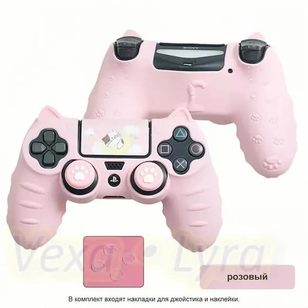 Чехол для контроллера PS4 / Мягкий силиконовый чехол Mark Life с милыми котоушками / анти скольжение и потоотделение
