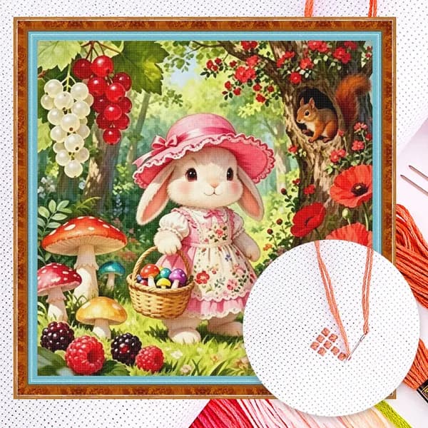 Крестиковый набор Rabbit and Poppy Кролик и маки на хлопковой канве 14 CT