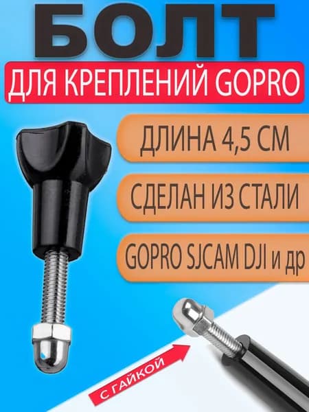Болт короткий для крепления экшн камер GoPro (крепежный винт) с гайкой
