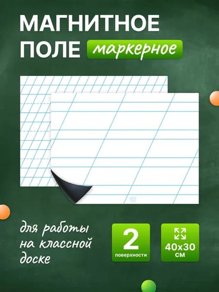 Разлиновка магнитная для школьной доски комплект редкая + частая линия 40х30 см. WellKit