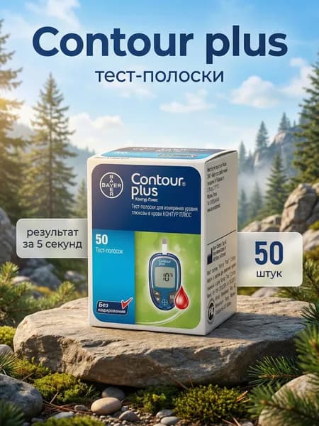 Тест-полоски для глюкометра Контур Плюс Contour Plus, 50 шт