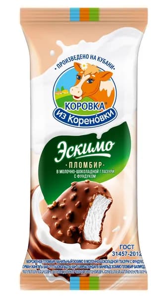 Мороженое пломбир Коровка из Кореновки Ванильное с фундуком эскимо, 70г