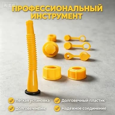 Жёлтый набор резьбовых насадок трубок для бензиновой канистры из пластика и металла