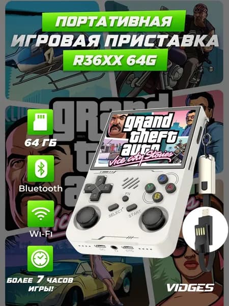 Портативная игровая приставка VIDGES R36XX для игр PSP, PS1, DreamCast, N64, NDS, NES 64 GB