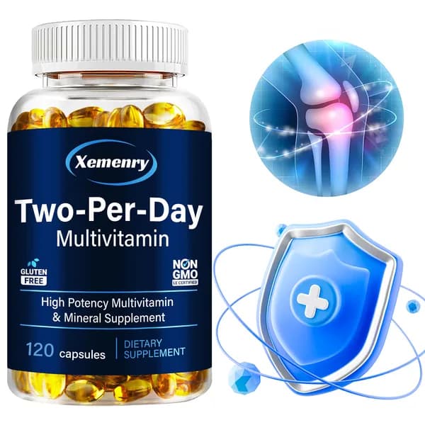 Высокоэффективная мультивитаминная пищевая добавка Xemenry Two-Per-Day поддерживает здоровье костей, мозга и сердца, а также общее самочувствие.