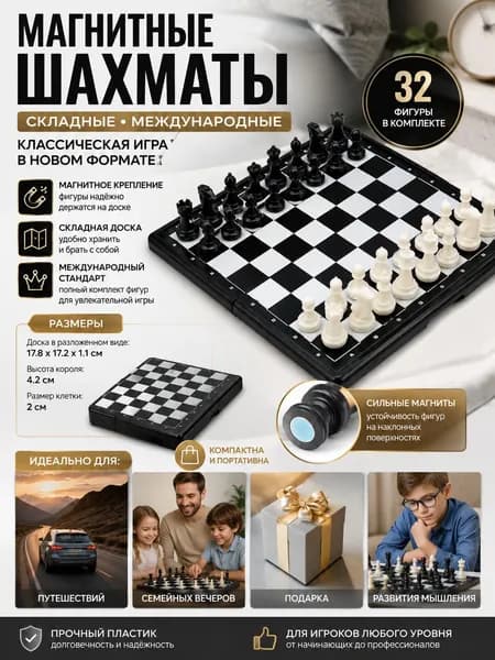 шахматы дорожные магнитные мини/Карманные складные шахматы-Магнитные 17.8*17.2cm *1