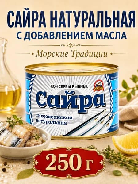 Сайра натуральная с добавлением масла Морские Традиции 250 грамм