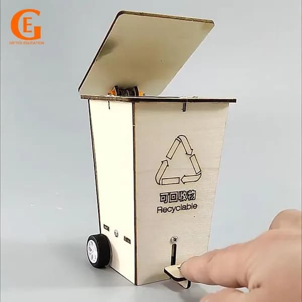 Деревянный конструктор Мусорное ведро, DIY набор для сборки мусорного ведра с откидной крышкой, STEM эксперимент, развивающая игрушка и подарок для детей