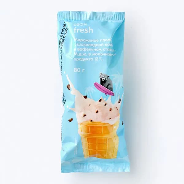 Пломбир с шоколадной крошкой в вафельном стаканчике Ozon fresh, 80 г