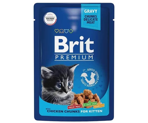 Влажный корм Brit для котят цыпленок в соусе premium cat chicken chunks for kitten 85г