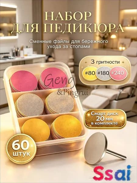 Набор для педикюра, 60 шт + диск-держатель 20 мм Susai
