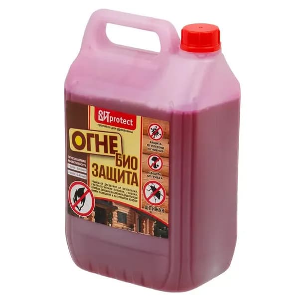 Пропитка ВИТ огнебиозащитная protect, водная, розовая, для древесины, внутренняя, 5 л