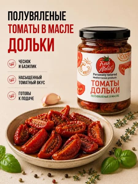 Томаты полувяленые в масле (ДОЛЬКИ), 180 г - Fresh Atelie