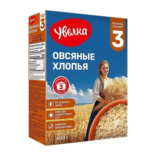 Хлопья Увелка Овсяные Тонкие 400г