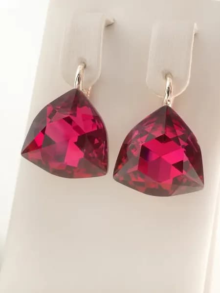 Серьги с камнями Сваровски крупные треугольник