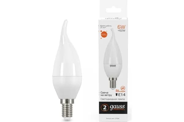 Лампа Gauss LED Elementary Candle Tailed 6W E14 2700K SQ 34116