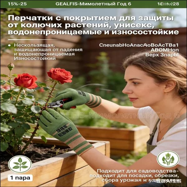 GEALFIS Перчатки от шипов роз защитные садовые непромокаемые с покрытием для обрезки кустов унисекс