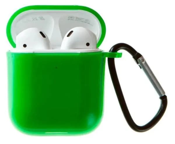 Чехол для наушников AirPods 1/2 с карабином, зеленый полупрозрачный