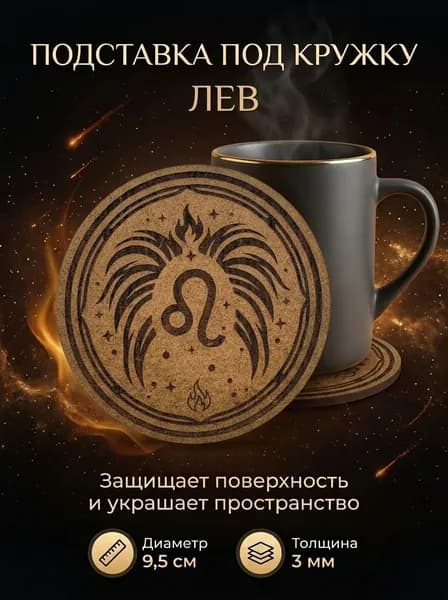 Подставка под кружку Лев, подставка под горячее со знаком зодиака, подарок по гороскопу, 9,5 см
