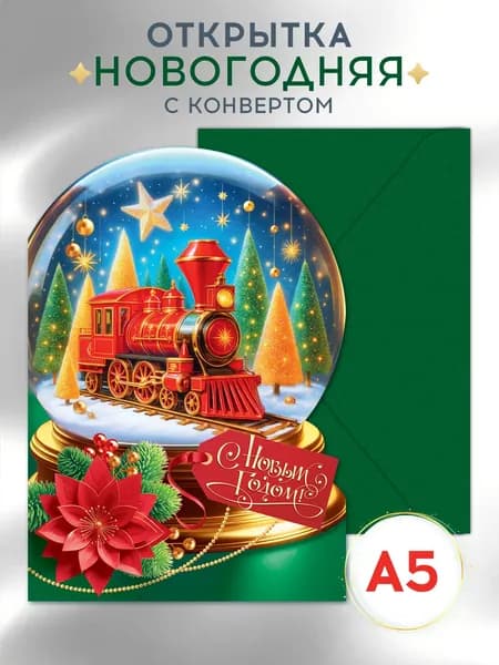 Открытка новогодняя поздравительная с конвертом набор