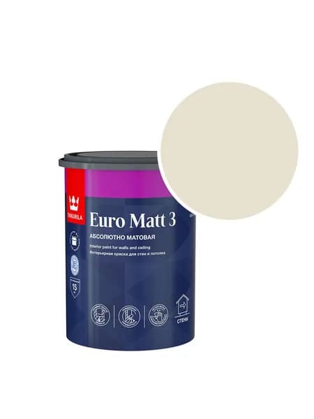 Краска интерьерная Tikkurila/Tikkivala Euro Matt 3 RAL 1013 (Жемчужно-белый - Oyster white) 0,9 л
