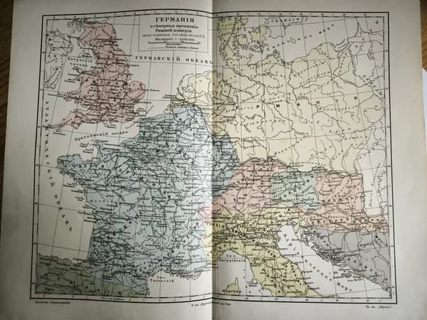 Географическая карта антикварная. Германия 2 век н.э. 1905 год