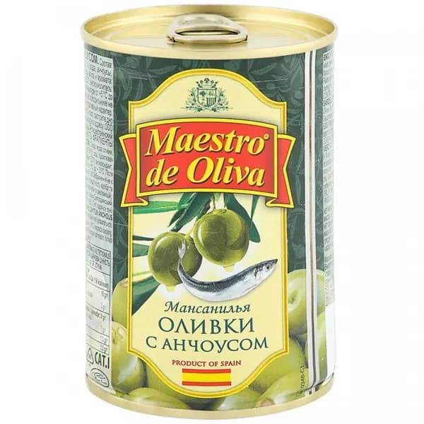 Оливки MAESTRO DE OLIVA с анчоусом /жесть/ 300г