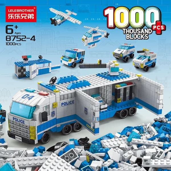 Конструктор детской техники и динозавров 1000 деталей 6-в-1, bright blue