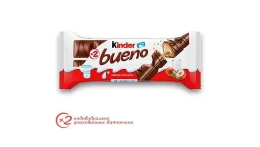 Вафли Kinder Bueno покрытые молочным шоколадом с молочно-ореховой начинкой 43 г