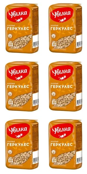 Увелка Хлопья овсяные Геркулес, 400 г, 6 уп