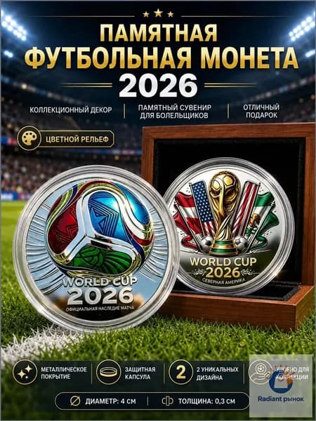 Сувенирная монета ЧМ 2026 по футболу, памятный жетон Кубок мира в капсуле, коллекционная медаль 4 см, настольный сувенир для болельщиков