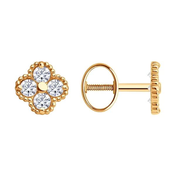 Золотые серьги DIAMANT-ONLINE с фианитом 585 пробы