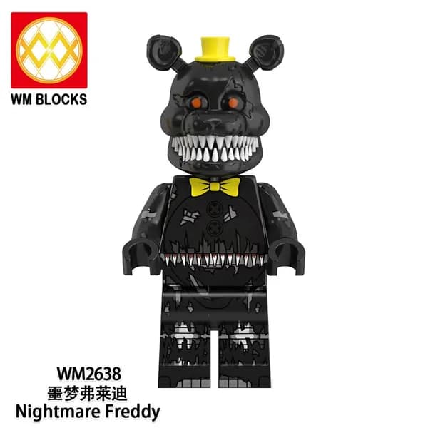 минифигурка тёмный Найтмэр Фредди с жёлтым бантом, фигурка видеоигры FNAF WM2638