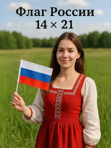 Флаг России / 21х14 см / Флагшток 30 см / Полиэфирный шелк