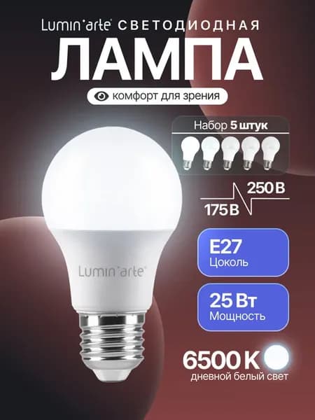 Лампочки светодиодные Е27 25Вт 6500К Led мощная 5 шт