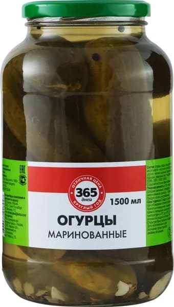 Огурцы 365 ДНЕЙ маринованные, 1500мл
