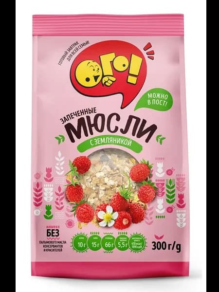 Мюсли запеченные с земляникой, 300г x 1 шт
