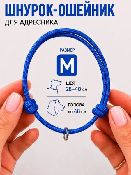 Шнурок-ошейник для адресника для собак регулируемый, синий, M 28-40 см