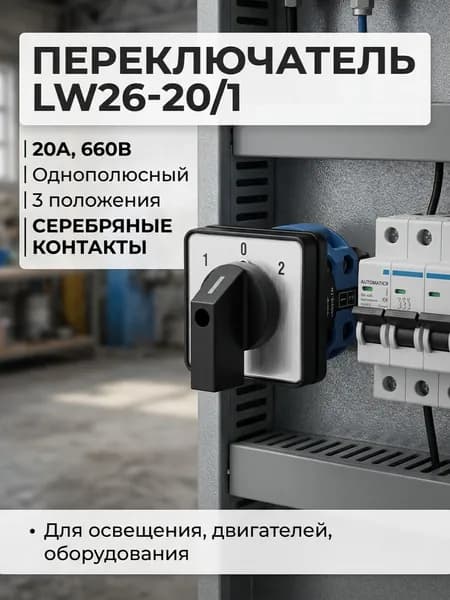 Переключатель поворотный кулачковый LW2620/1 / Однополюсный, 3 положения, 20А, до 660В