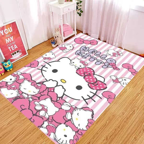 Коврик прикроватный Полиэстер, высота ворса 5,5 мм, Изображение HelloKitty,  подходит для спальни, гостиной, кабинета, игры, нескользящий коврик, украшение дома 60x40 см